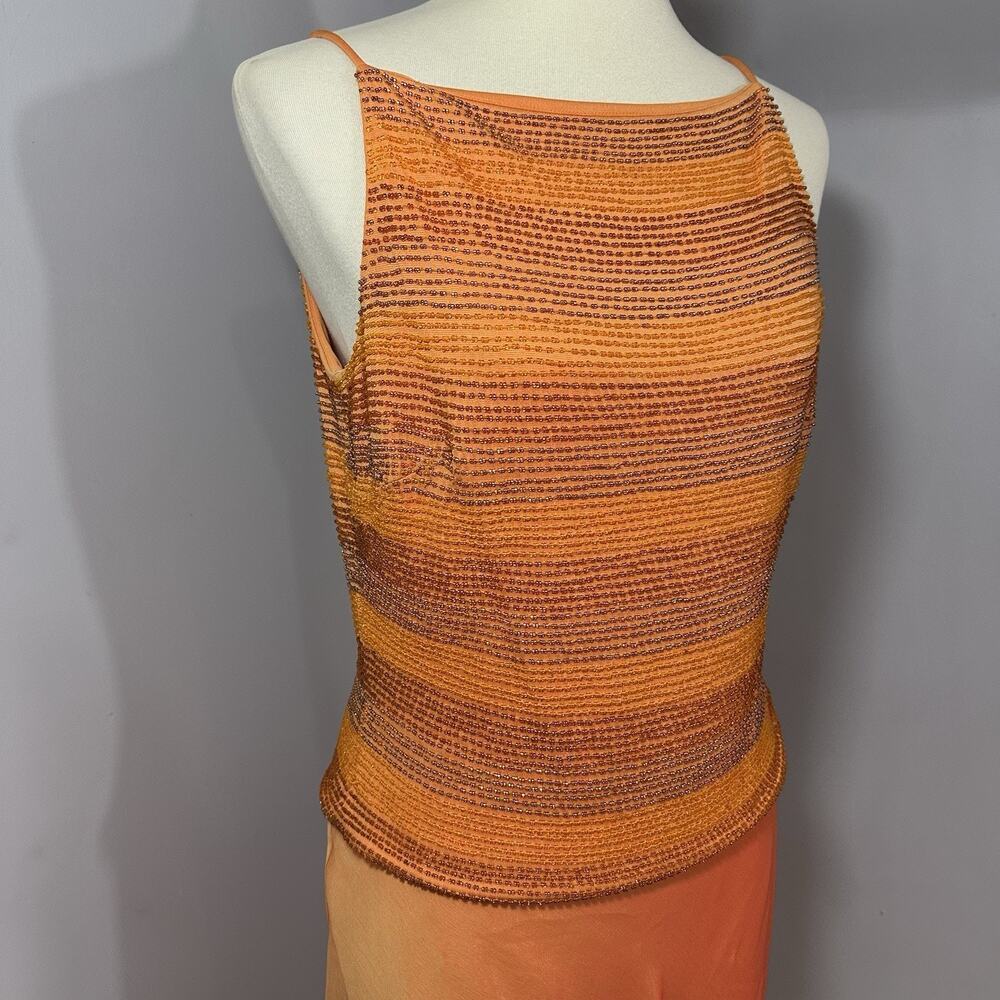 David Meister Y2K Orange Dress Vintage Skirt Set Formal Beaded Asymmetric - Picture 3 of 14